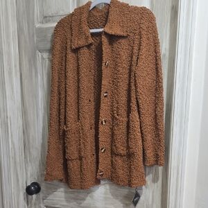 Zaful Brown Teddy Fur Sweater Cardigan Button Up Jacket